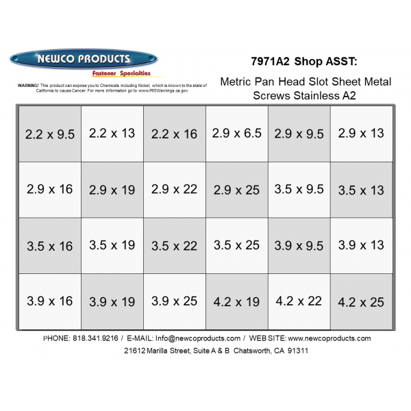 7971A2SHOPASST METRIC PAN HEAD SHEET METAL SCREWS ASSORTMENT