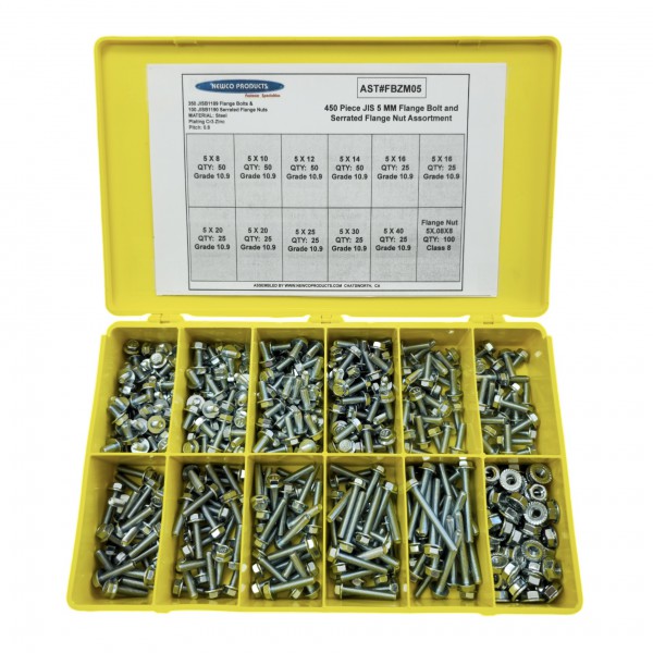 AST#FBZM05 JIS 5 MM Flange Bolt and Serrated Flange Nut Assortment