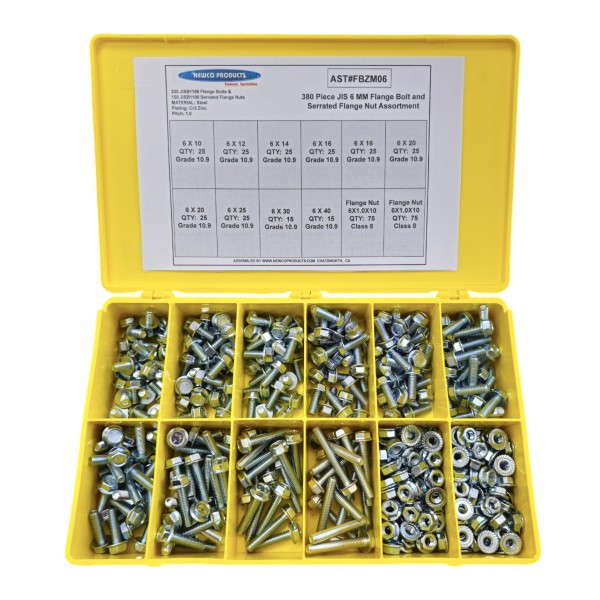 AST#FBZM06 JIS 6 MM Flange Bolt and Serrated Flange Nut Assortment