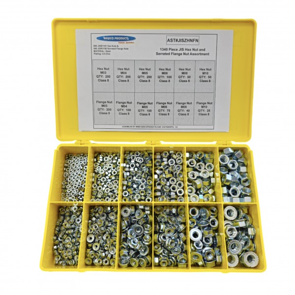 AST#JISZHNFN 1340 Piece JIS Hex Nut and Serrated Flange Nut Assortment