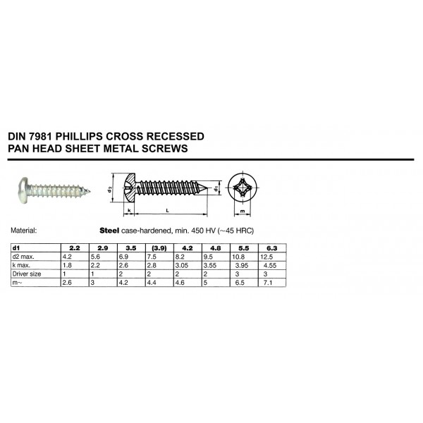 4.2X22 ZINC PAN HEAD PHILLIPS METRIC SHEET METAL SCREW