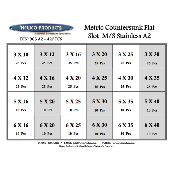 963 METRIC COUNTERSUNK FLAT SLOT M/S ASSORTMENT A2